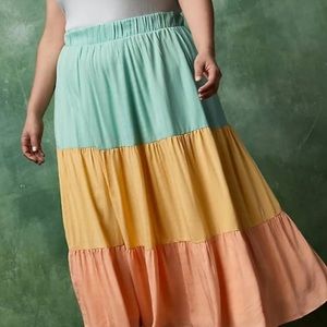 TORRID Colorblock Maxi Skirt- Orange/Yellow/Mint (size 1X/ 14-16)